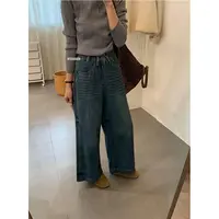 924韩系复古洗水高腰显瘦直筒阔腿裤百搭休闲牛仔裤女