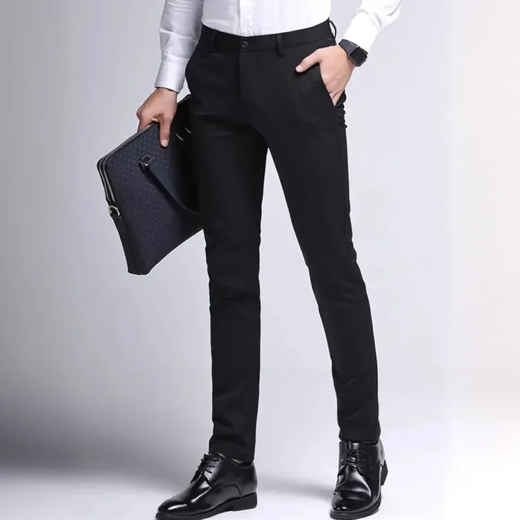男士西裤夏季薄款时尚松紧腰修身小脚裤子高端商务直筒休闲西裤
