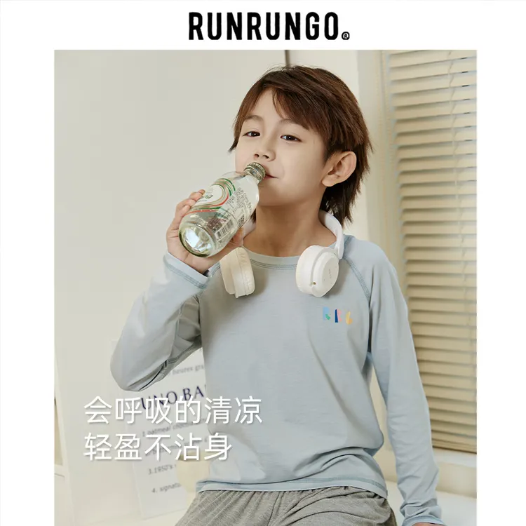 Runrungo【薄引力】莱赛尔棉「吸湿排汗」儿童服装轻薄透气插肩长袖T