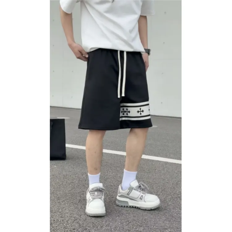 黑白拼接短裤男夏季潮牌高级感条纹休闲中裤2025新款美式五分裤子