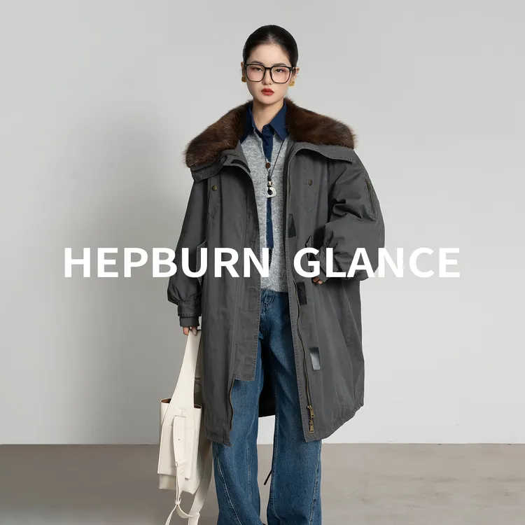 HG/复古巴恩风_青根貂海军领90白鹅绒羽绒服女长款保暖派克外套