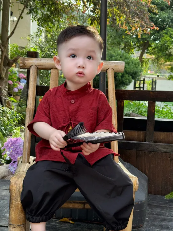 周岁男宝礼服夏季套装宝宝男孩抓周生日衣服男童夏装套装中式红色