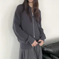 02666 韩风高智感棉质纯色双头拉链百搭休闲松弛感针织开衫