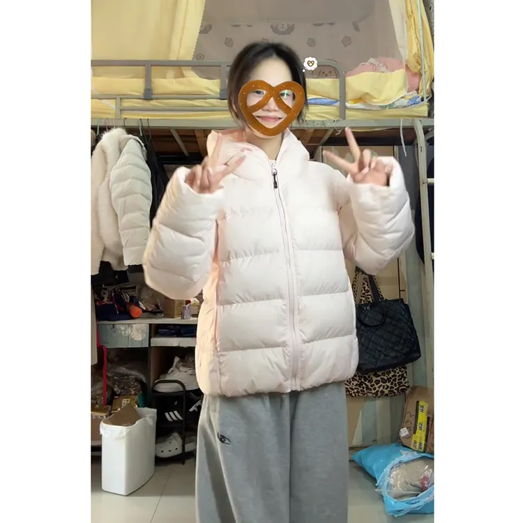 秋冬流行穿搭一整套女2025新款韩版粉色连帽棉服外套休闲裤两件套