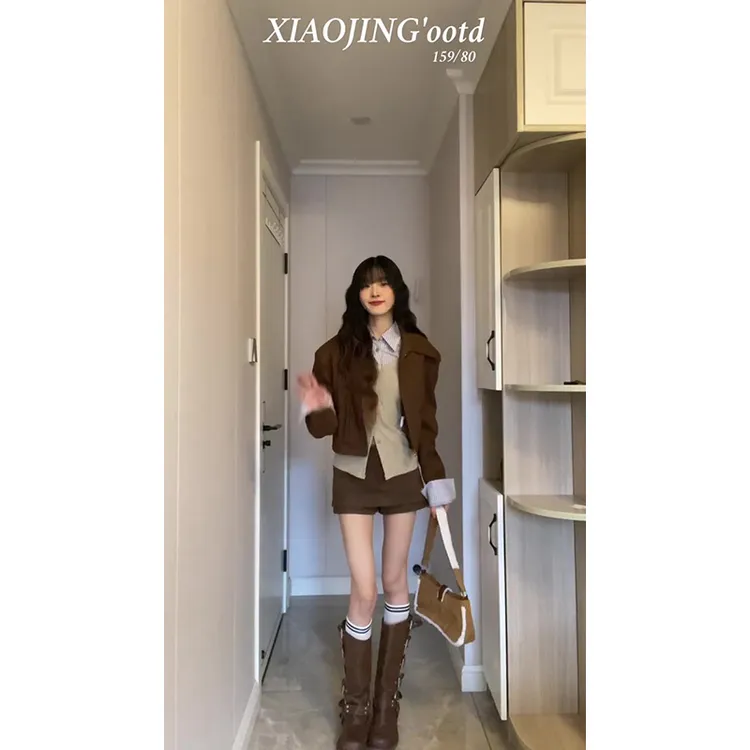 巨好看的韩系早秋穿搭套装女秋季小个子高级感短款外套ootd一整套