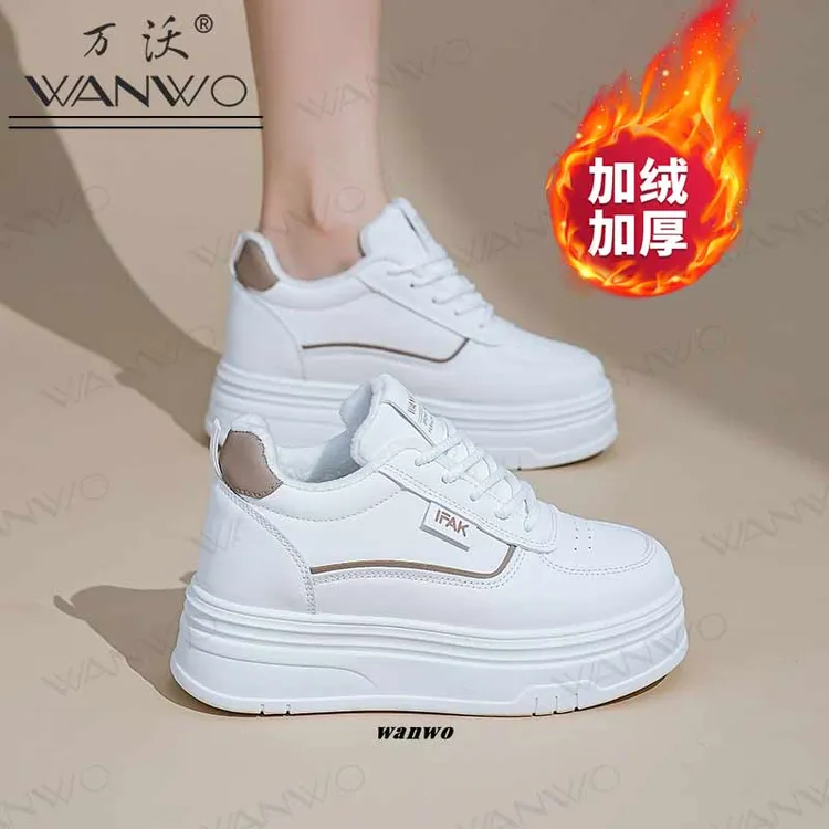 【增高8cm】厚底小白鞋冬季加绒女鞋2025新款保暖棉鞋短靴休闲鞋子