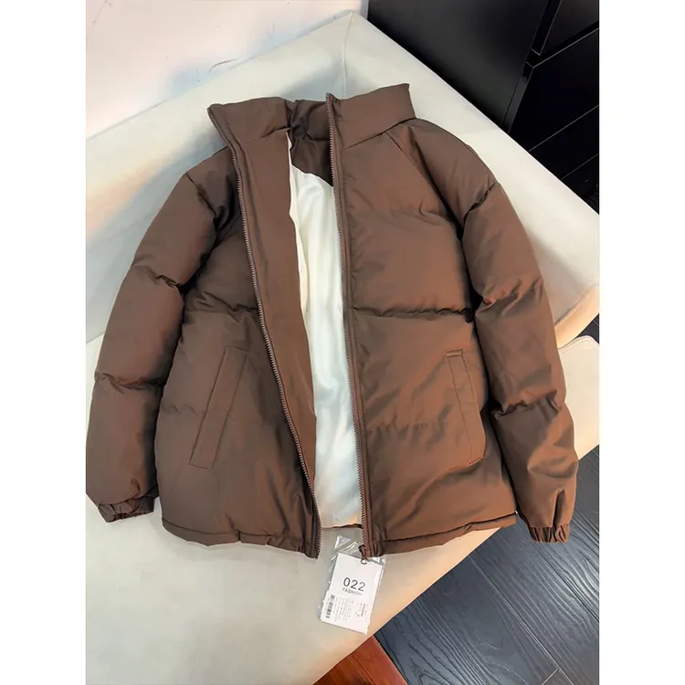 美拉德穿搭咖棕色棉服男款冬季韩版超厚不臃肿棉衣美式立领面包服