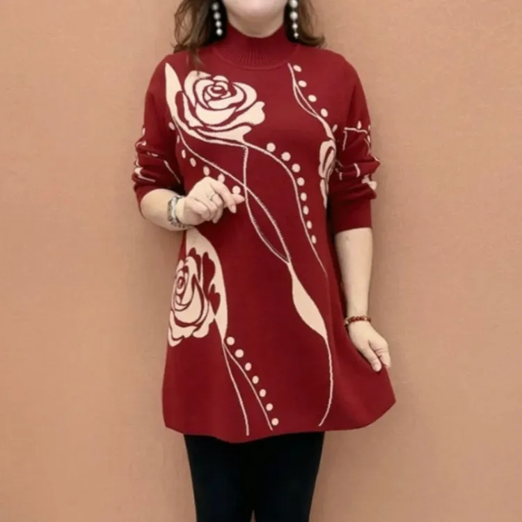 遮肉显瘦时尚大码中长款针织裙大码高端冬季减龄宽松潮搭妈妈毛衣