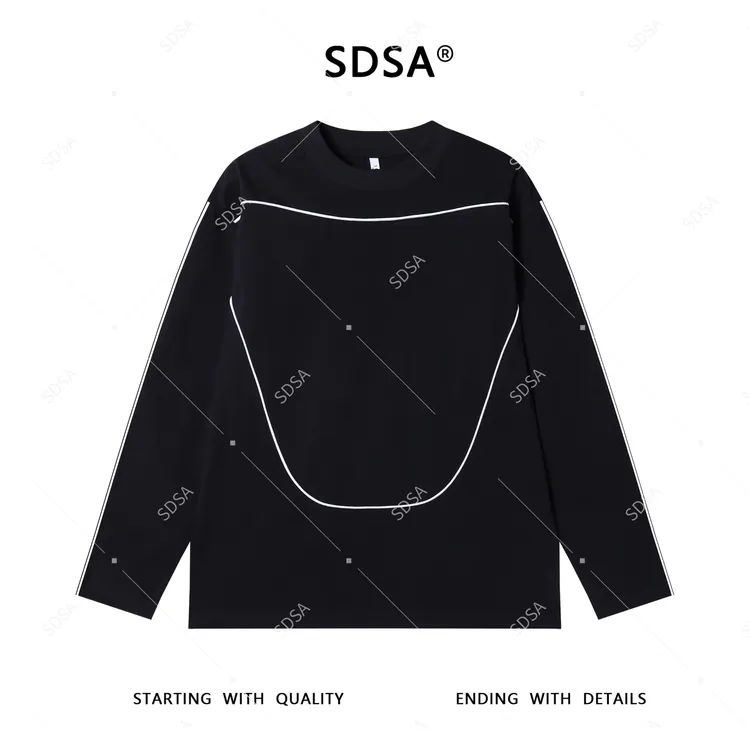 SDSA男士秋冬新款轻奢痞帅男装简约撞色线条圆领长袖T恤宽松潮牌