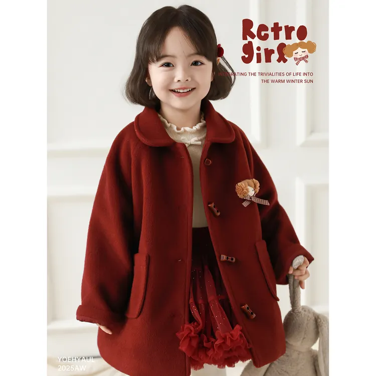 YOEHYAUL/幼悠【温暖童趣】冬叁波女童汉服加厚红色宝宝呢外套D4342