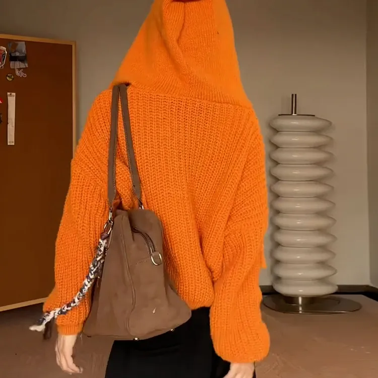 多巴胺毛衣外套女秋季麻花拉链针织开衫连帽宽松上衣男女同款休闲