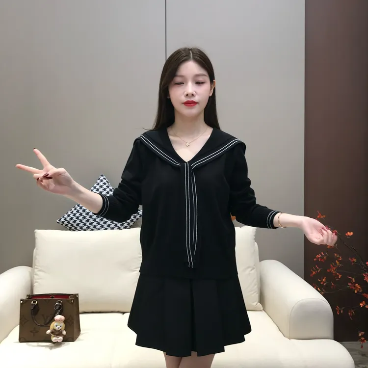 学院风撞色海军领针织衫女韩版减龄时尚甜美可爱宽松显瘦打底上衣