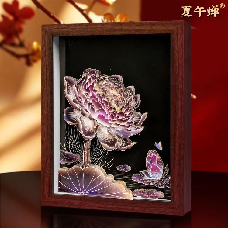 夏午蝉星空睡莲非遗文化产品剪纸装饰画3d立体剪纸画摆件乔迁礼品