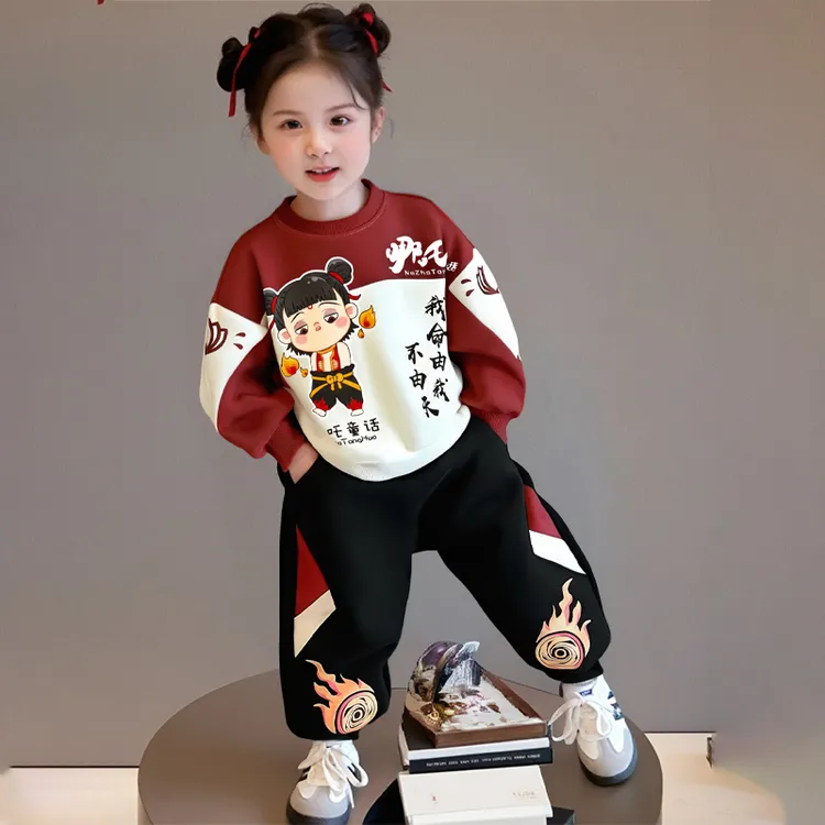 哪吒衣服女童卫衣套装2025新款超火洋气女宝宝秋装儿童国潮风女孩
