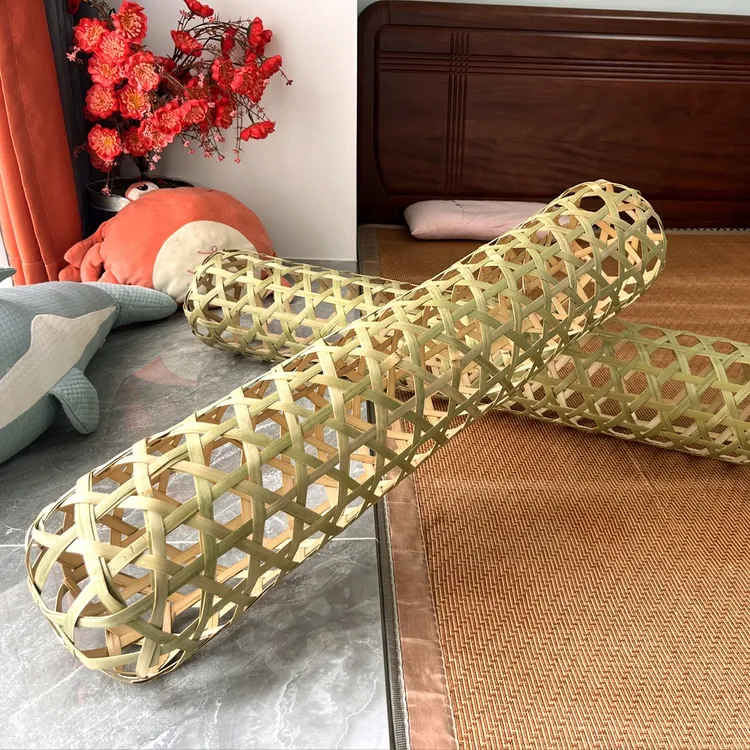 手工竹皮编织竹夫人长条抱枕夏季卧室清凉环保竹抱腿枕产地直销