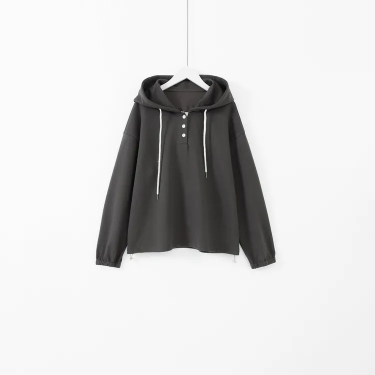 几里与麻 连帽抽绳半襟宽松显瘦帽衫卫衣 衣长61胸围114 2090984