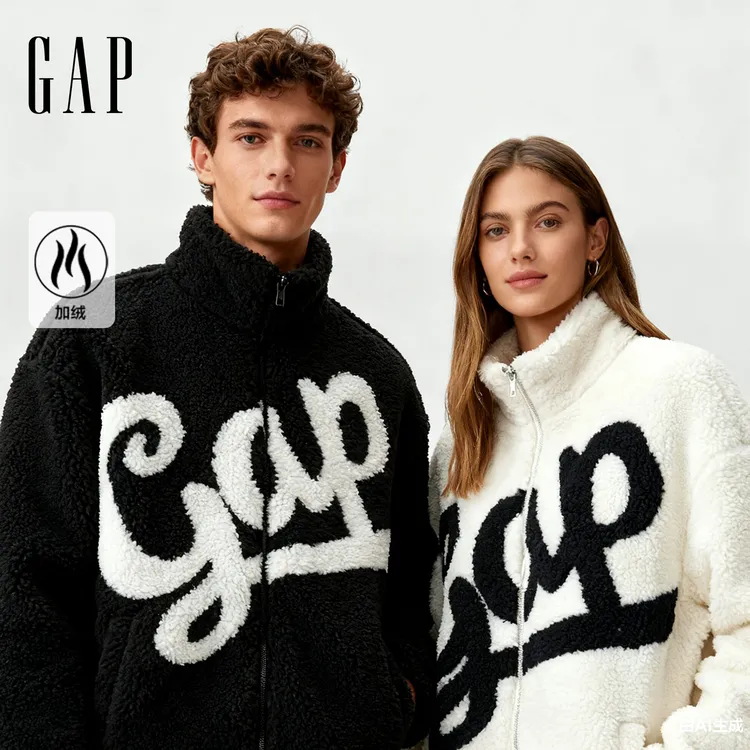 【成毅代言】Gap男装冬季撞色Logo仿羊羔绒宽松立领卫衣外套791905