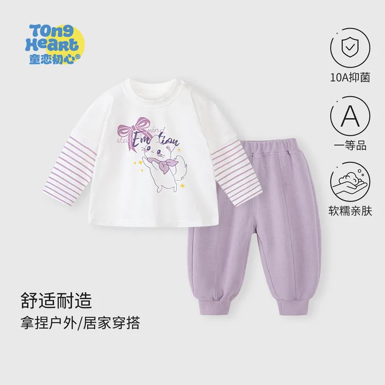 女宝宝套装秋装2025新款洋气t恤裤子春秋季公主婴儿童分体两件套