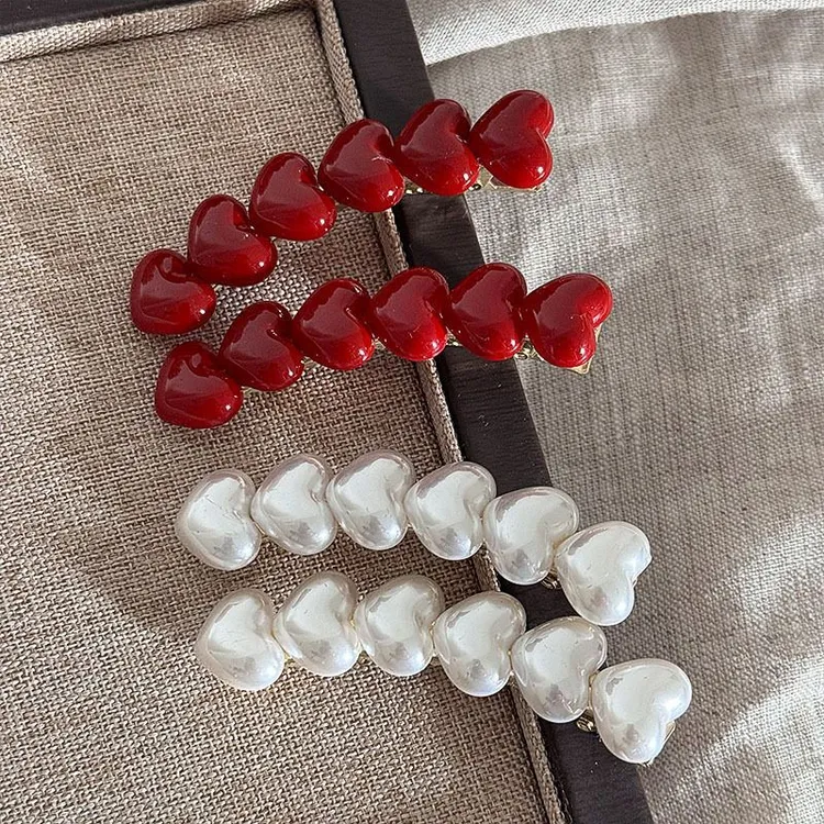 2025新款设计感弧形甜美红色爱心一字发夹刘海侧边夹百搭鸭嘴夹发