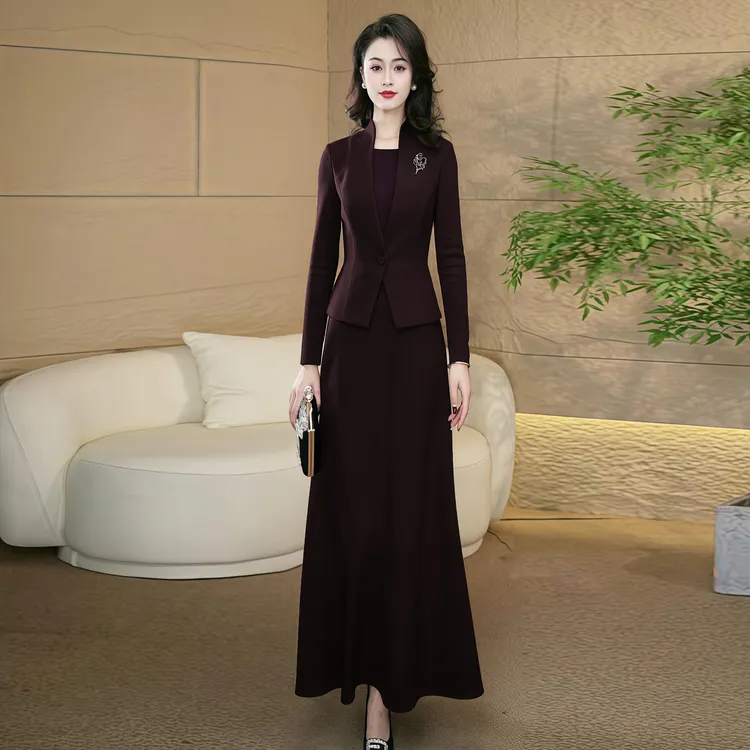 高级感秋冬连衣裙女2025新款气质显瘦假两件长裙到脚踝3064