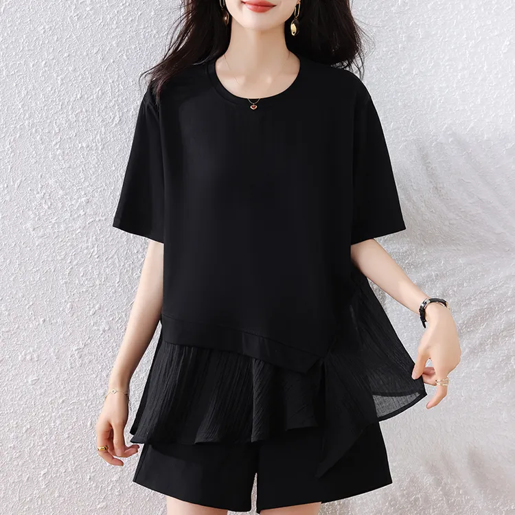 时尚简约洋气休闲显瘦上衣2025夏季新款纯色百搭独特减龄宽松T恤