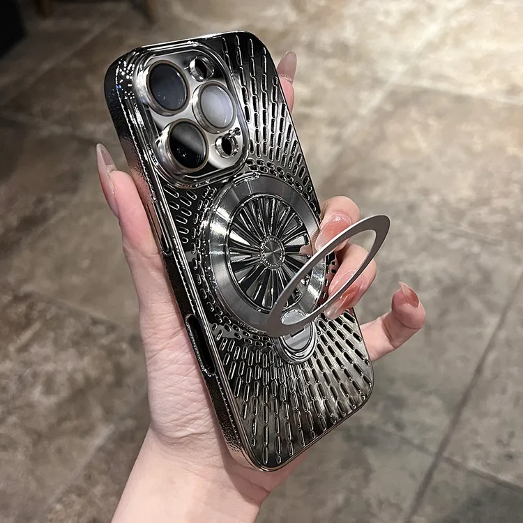 炫酷电镀陀螺支架适用iPhone16promax手机壳苹果高级感全包镜头膜