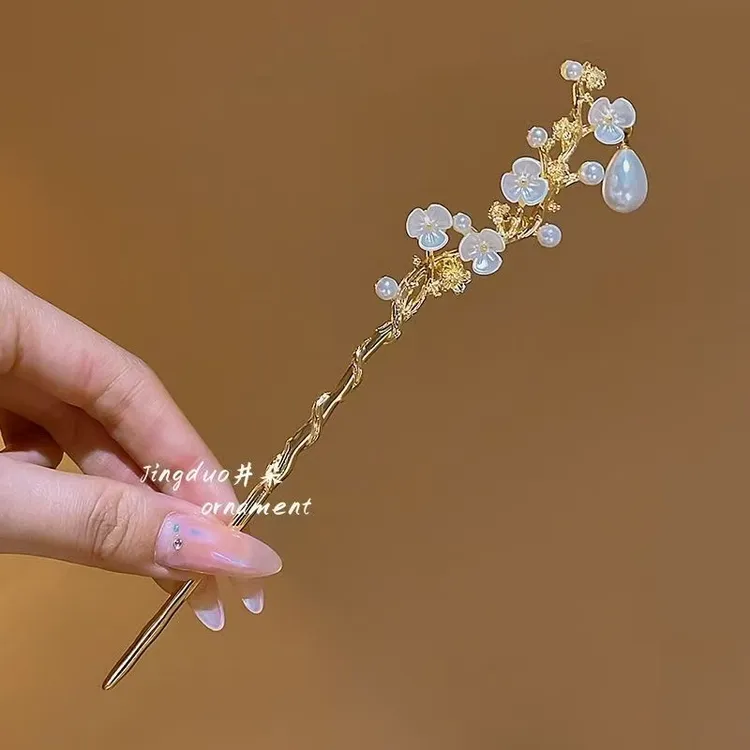 高级感精致山茶花发簪气质盘发国风发钗古风古典中式旗袍簪子头饰