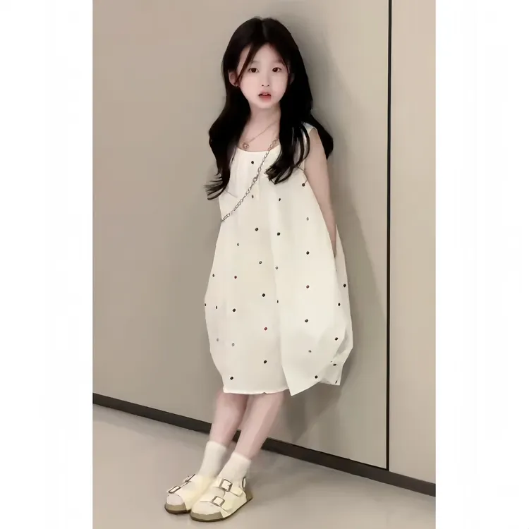 MUMUWU女童夏季甜美波点背心连衣裙原创设计公主风可爱花苞裙