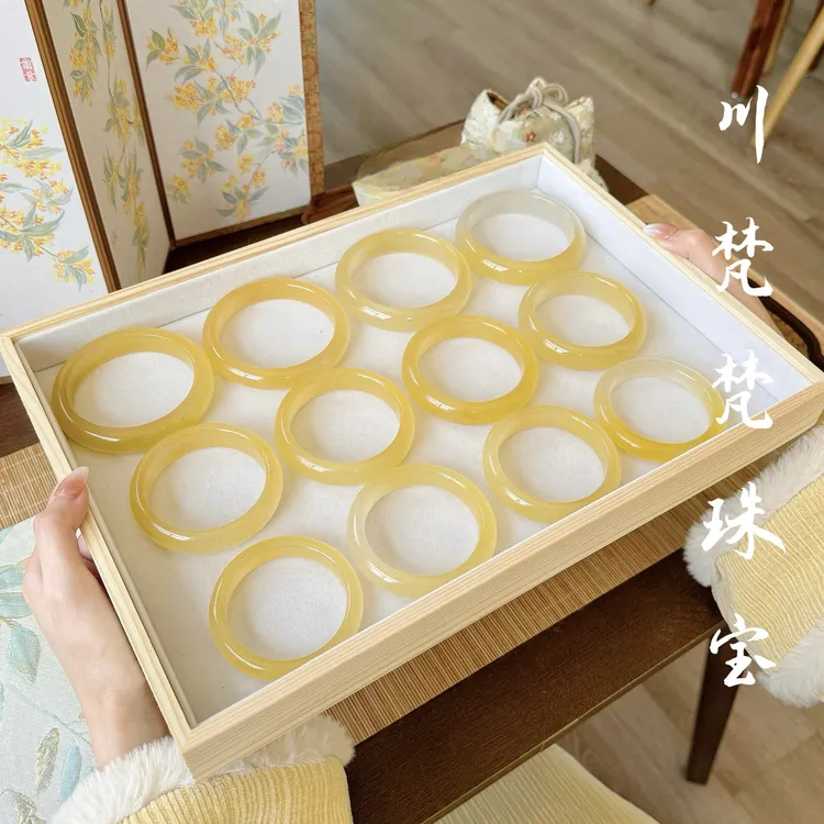 【精品】天然黄龙玉手镯女飘花冰种黄玉镯子鸡油黄小众高级精选礼物