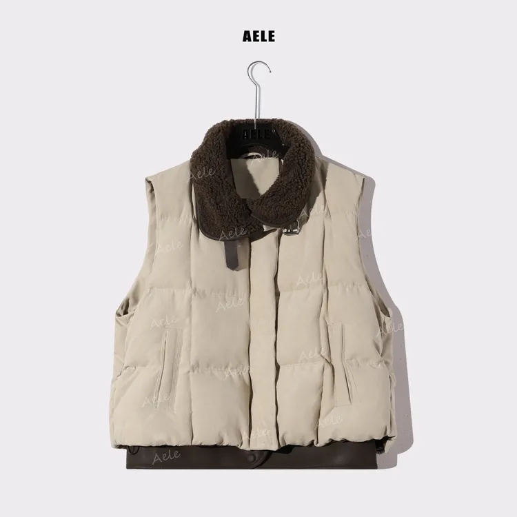AELE复古时尚短款设计感保暖立领宽松百搭羽绒马甲  J855 3869 AD