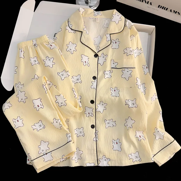 简笔小狗睡衣女长袖长裤云朵棉春秋季家居服可爱卡通ins风小众
