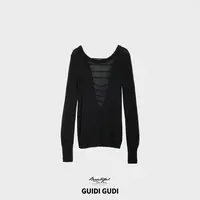 GUIDI GUDI【光辉岁月】休闲简约露背气质长袖/黄加蓝  