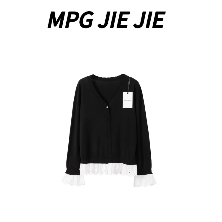 MPG JIEJIE【如玉佳人】25早秋绵羊毛拼接蕾丝开衫