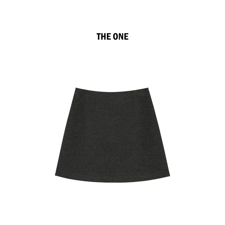 AZE 漫步巴黎 秋冬深灰绵羊毛混纺时尚气质高腰A字短裙QDD51016Q2
