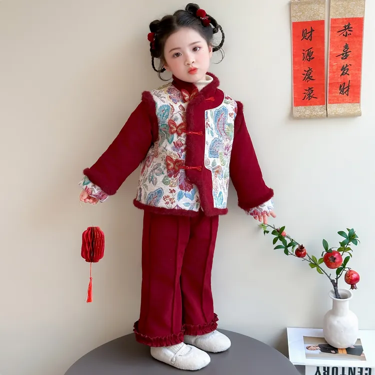女童拜年服冬装儿童新中式唐装冬季中国风女宝宝加绒保暖新年衣服