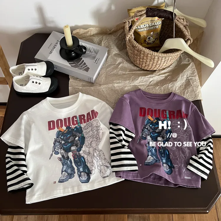 现货【百分百棉】郝叔童品秋季新款2025时尚男童圆领长袖T恤YS5303