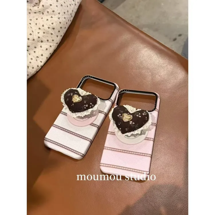 韩系条纹花边爱心磁吸适用于苹果17ProMax手机壳保护套16pro/15壳