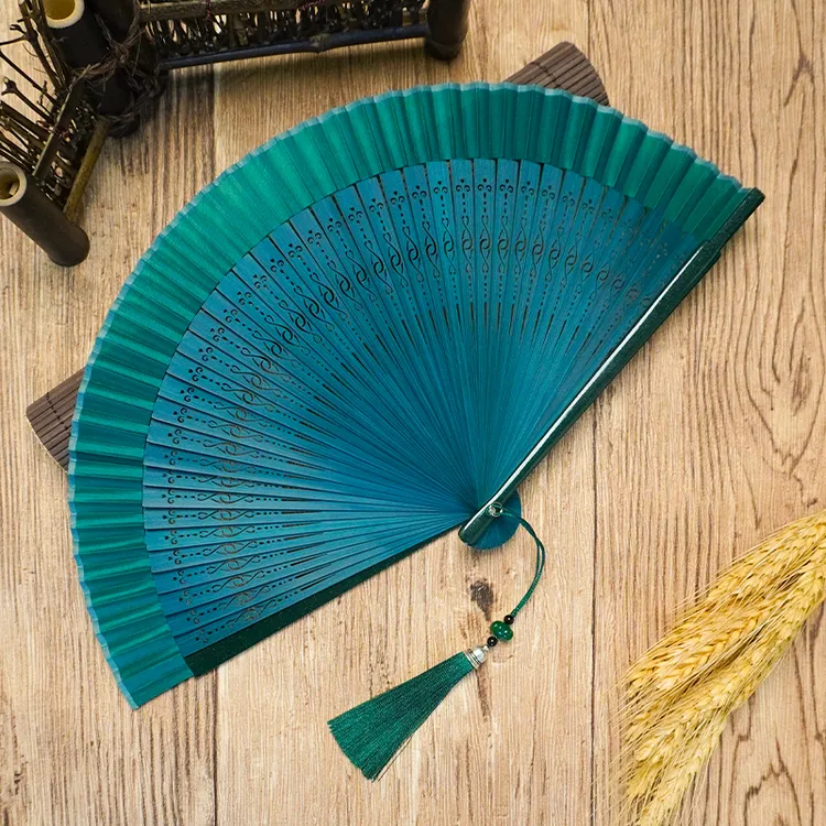 扇子古风折扇汉服拍照旗袍走秀折叠小折扇墨绿酒红短面便携折叠扇