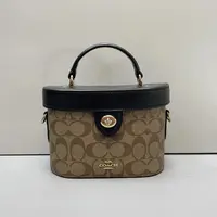 95新 COACH/蔻驰 kay黑拼老花盒子包 20*13*9cmE010821