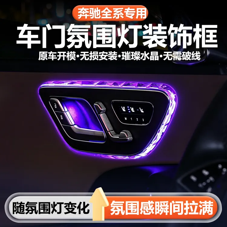 适用奔驰GLC300L/C260LE级S级EQE内饰改装车门扶手水晶氛围灯框商品图