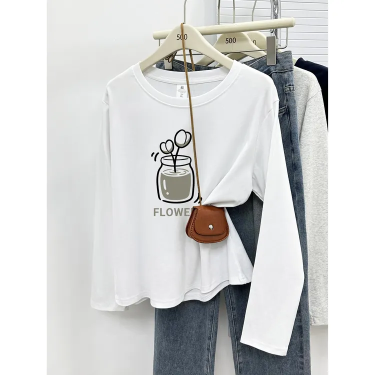大码胖MM正肩长袖T恤女2025秋冬季时尚显瘦圆领外穿上衣打底衫