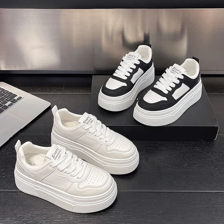 【花本纯】A2025秋冬新款真皮休闲小白鞋舒适平底增高时尚品牌女鞋