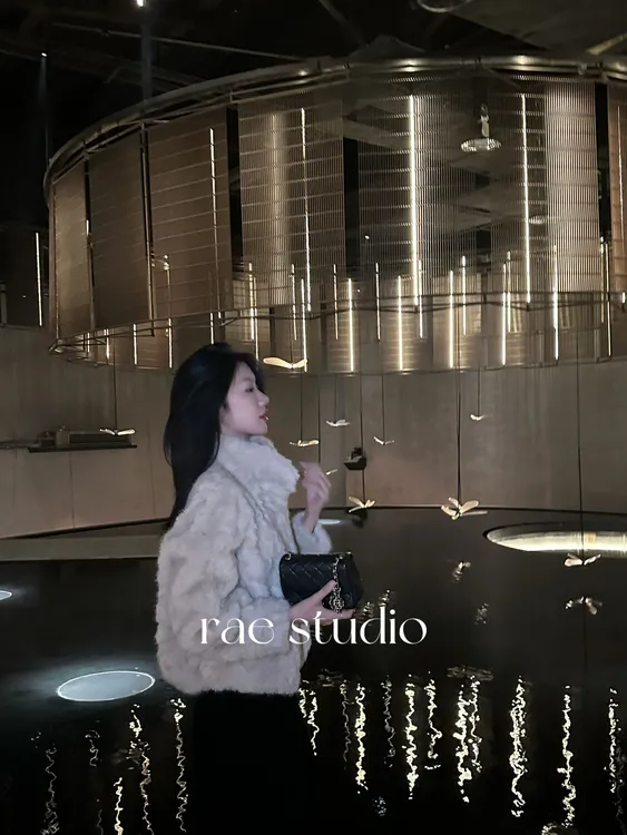 【Rae】秋冬新款立领时尚百搭小湖羊环保皮草短款外套r756