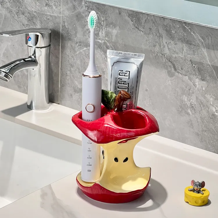 苹果核陶瓷卫生间牙具置物架高颜值情侣牙刷纳架创意可爱免打孔