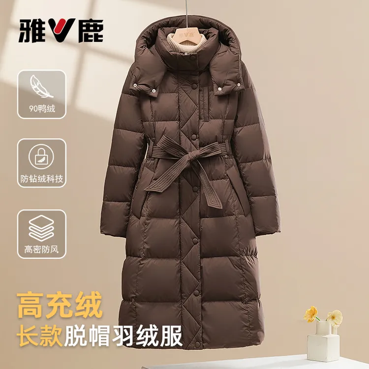 雅鹿2025新款长羽绒服女秋冬高充绒柔软舒适时尚百搭保暖连帽外套
