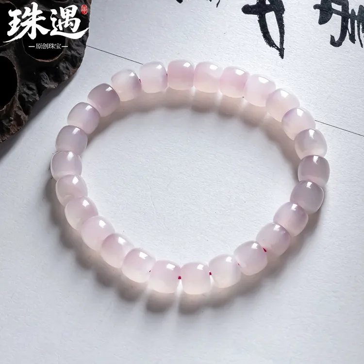 天然和田玉冰种藕粉老型珠卡8mm女款手串