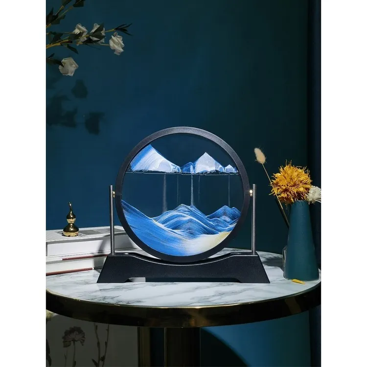 旋转3D流沙画摆件创意沙漏画金属柱生日礼物轻奢解压客厅办公桌面