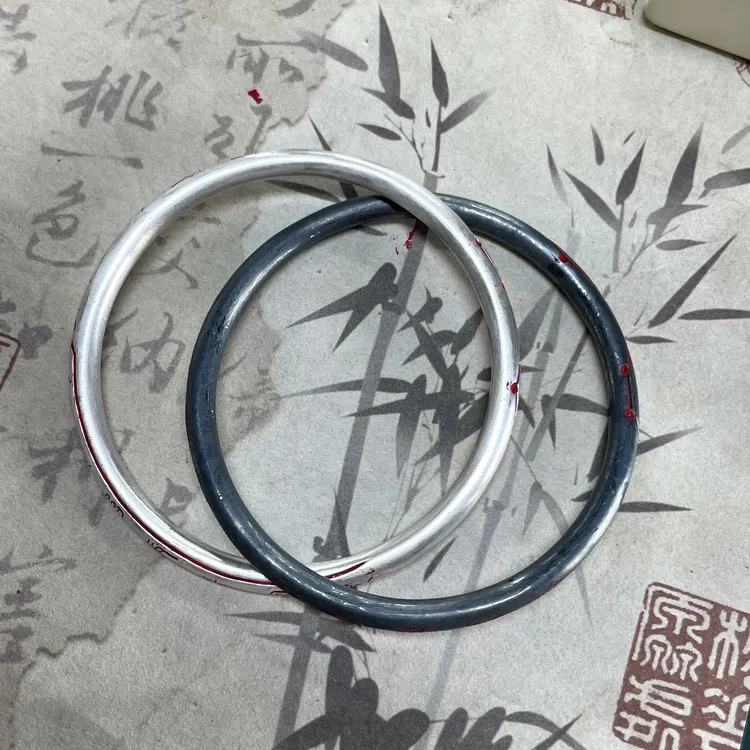 足银手镯 道系乾坤圈阴阳镯纯银一黑一白足银999实心道家手工制品