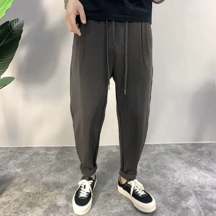 高级感男士休闲裤纯色极简轻奢锥形长裤松紧腰抽绳百搭品质哈伦裤