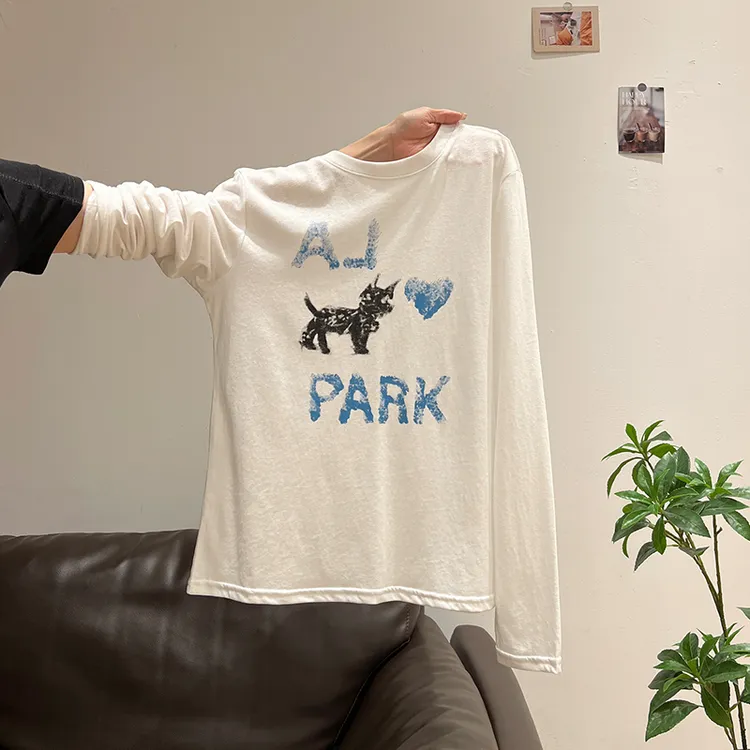 圆领可爱小猫印花防晒长袖T恤罩衫女甜辣妹薄款微透百搭纯欲上衣